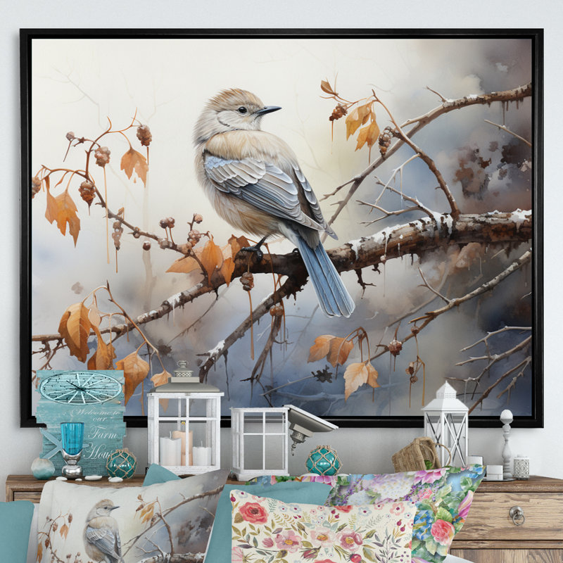 «Bird Silent Watcher I», reproduction d'art sur toile, H 34 po x l 44 po x P 1,5 po, Cadre flottant noir