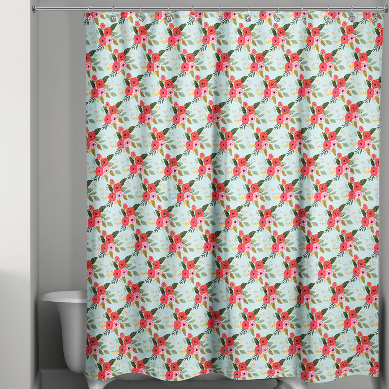 Rideau de douche simple floral Sofiane, Bleu
