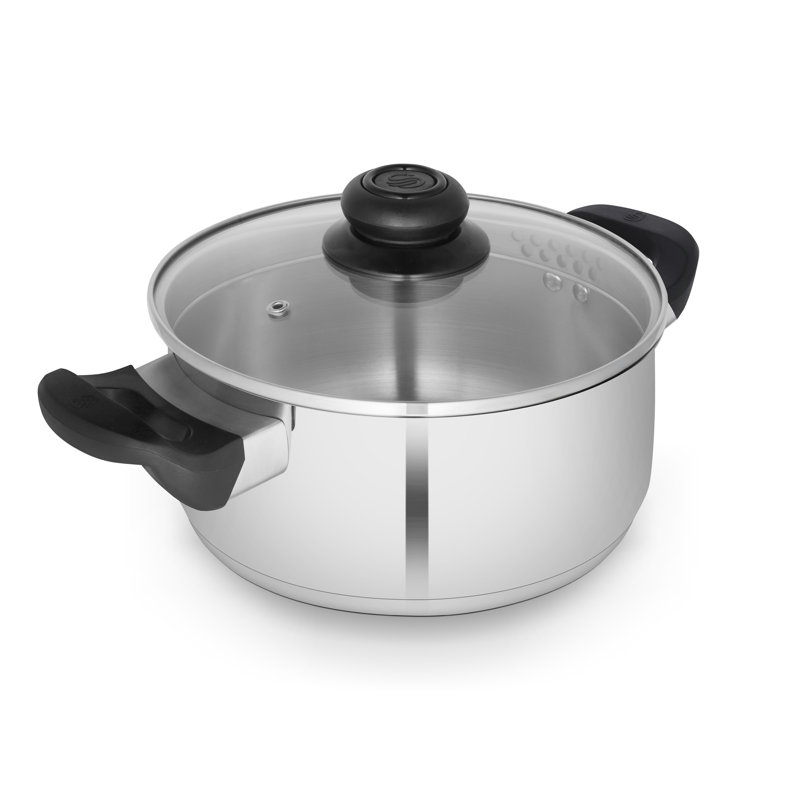 Swan SWPS5031 Townhouse 24cm Stainless Steel Casserole Dish with Glass Lid, Suitable for All Hob Types (including induction), Dishwasher Safe
