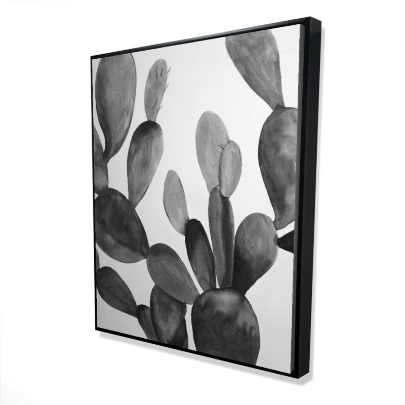 Cactus en niveaux de gris - décor floral encadré noir et blanc, H 61,25 po x l 49,25 po