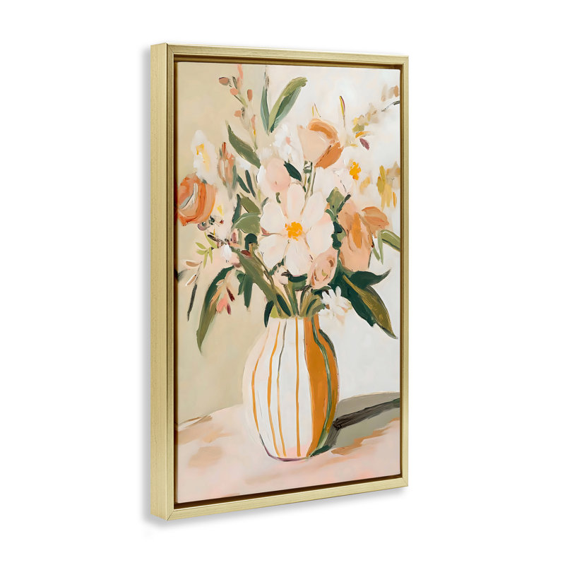 Vase rose pêche avec cadre flottant, design Creative Studio, H 31 po x l 21 po, Cadre flottant métallique doré