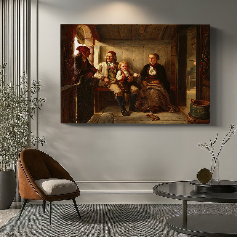 Adolph Tidand "Intérieur d'une cabane norvégienne / Souvenirs de grand-père" - Art mural de qualité musée sur toile tendue