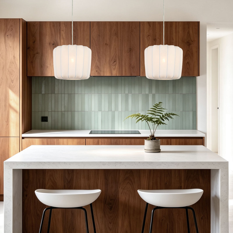 Halcyon 1-Light Brass Pendant Light with Fabric Shade