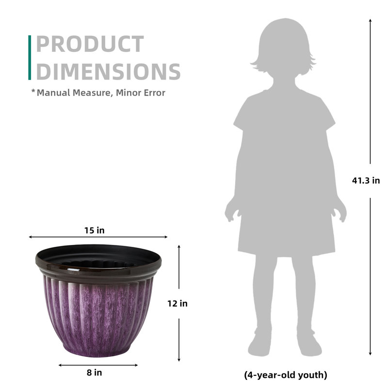 Pots de fleurs ronds artisanaux de 15 pouces avec trous de drainage pour une utilisation intérieure et extérieure (ensemble de 2)