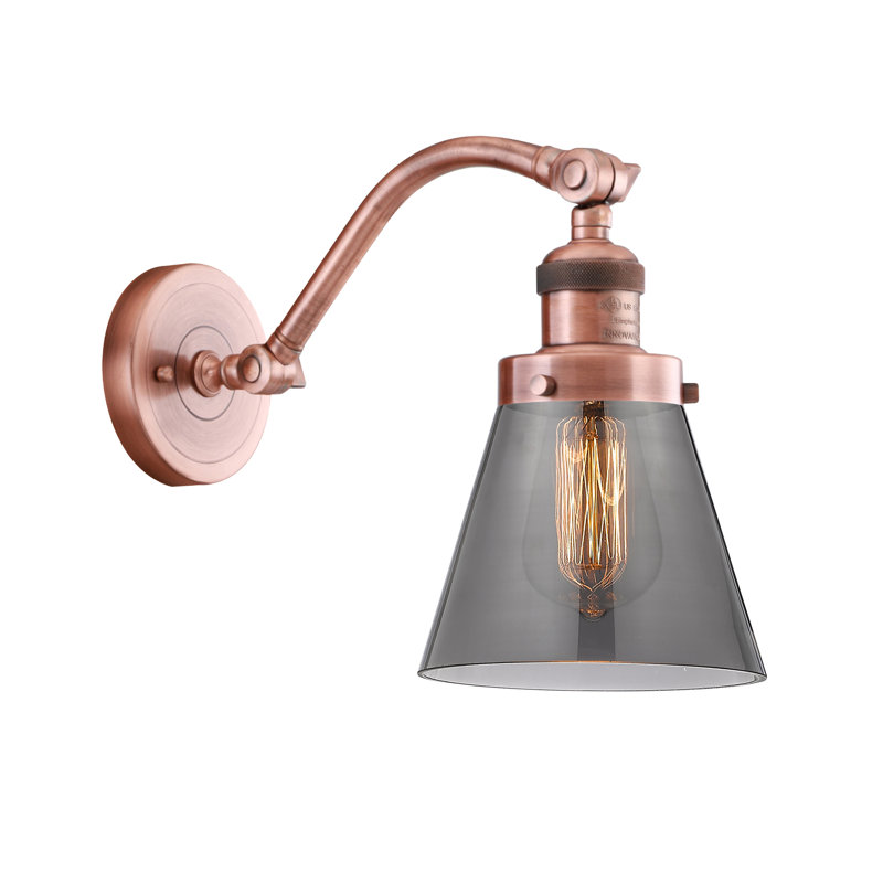 Applique murale 1 lumière Cone, Ampoule à DEL rétro de 6 watts, Fumé, Cuivre antique
