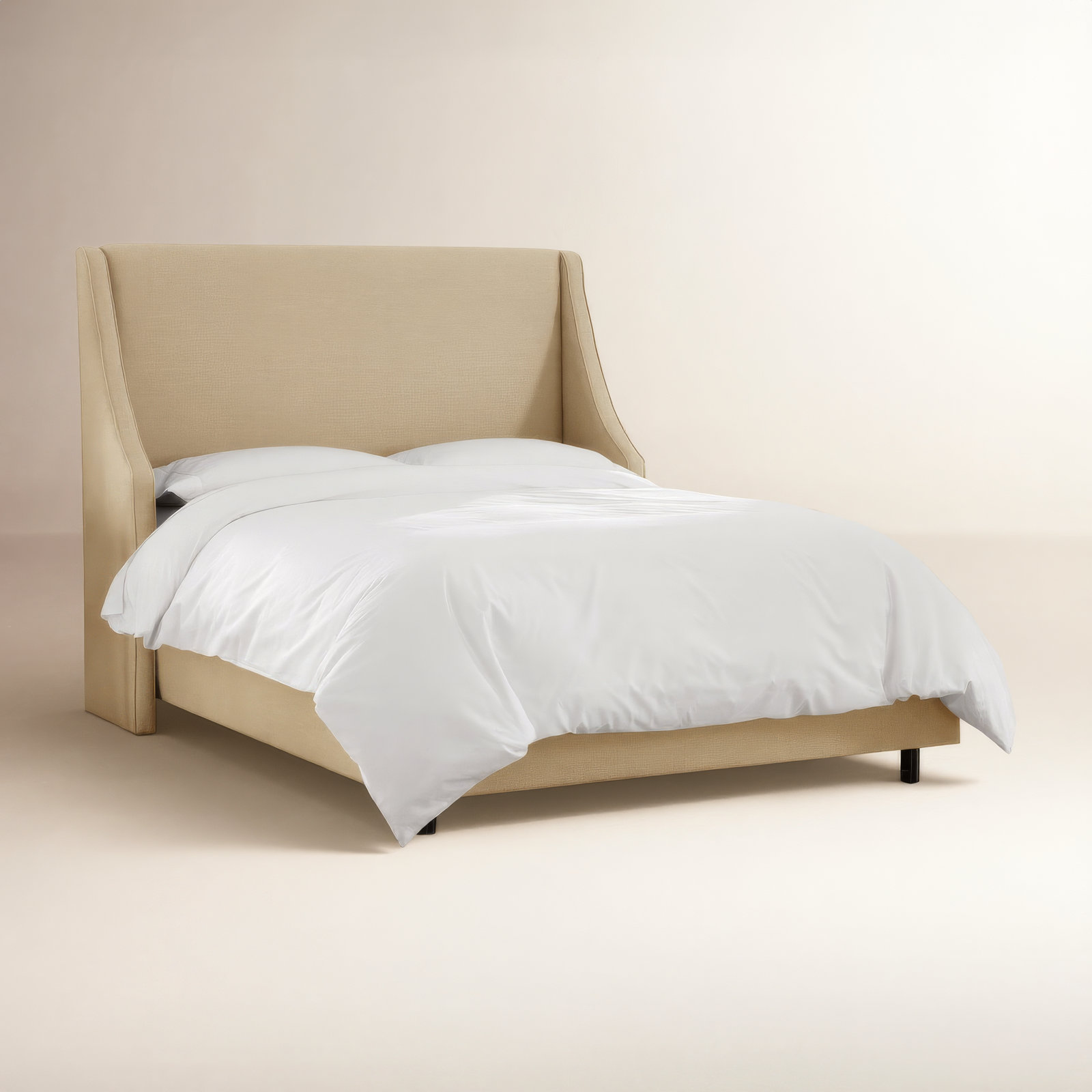 Bernadine Upholstered Wingback Bed, Twin, Classic Sandstone Linen