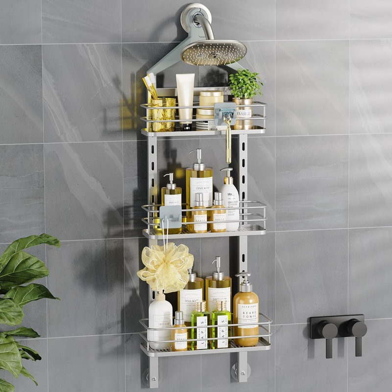 Capacité maximale et suspension stable, hauteur de 3 niveaux - panier de douche réglable, Argent argent