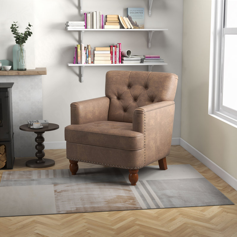 Chaise avec accoudoirs en similicuir rembourrée à 4 pieds, Brun, Brun