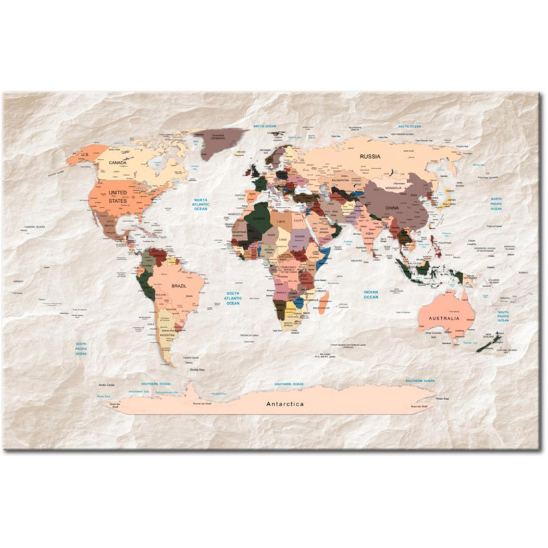 World Map: Stony Oceans - Wrapped Canvas Print, 120 cm x 80 cm