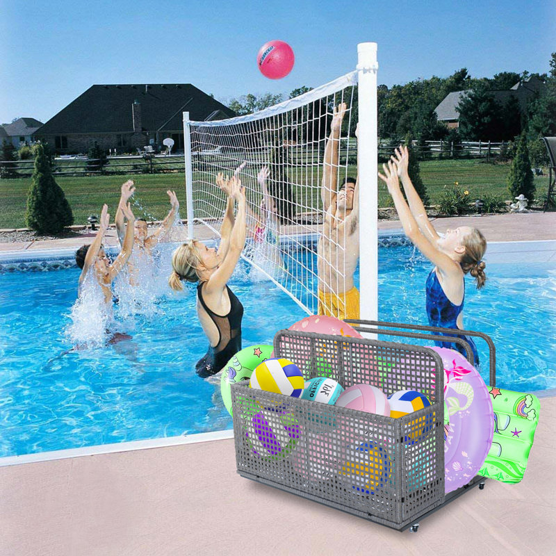 Outdoor Storage, Double Layer Poolside Float Storage, Patio Poolside Float Storage Basket, Storage Box, Gray
