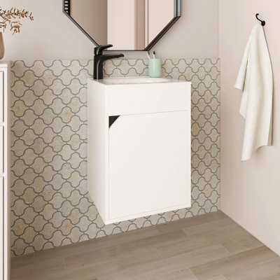 Meuble-lavabo flottant blanc avec porte