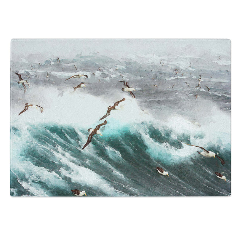 Tempered Glass Seagulls Above the Ocean Chopping Board, 28.5 cm W x 20 cm L
