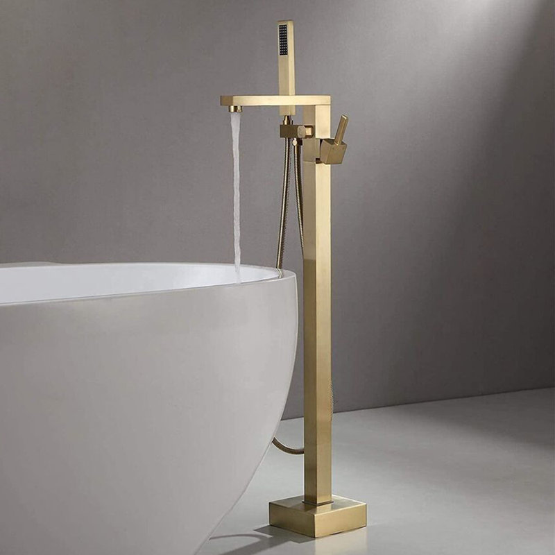 Robinet mélangeur de douche à fixation au sol avec robinet de baignoire à fixation au sol, Brushed Gold