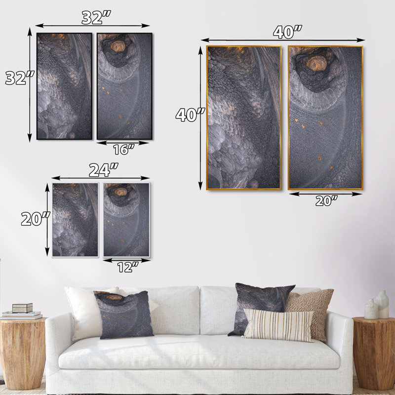 «Golden on Gray», ensemble de 2 impressions sur toile, H 40 po x l 40 po x P 1 po, Cadre flottant noir