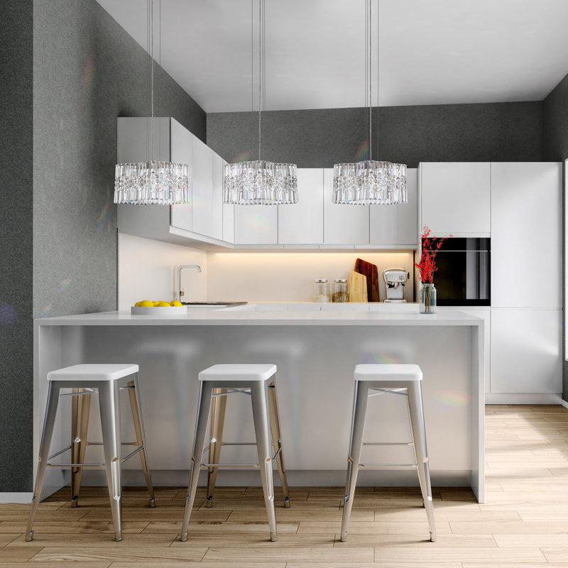 Selene 2 Light 14.5in x 7.5in Pendant in Polished Stainless Steel with Clear Optic Crystals
