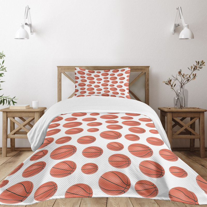 Twin White Quilted Basketball Bedspread Set with Pillow Sham