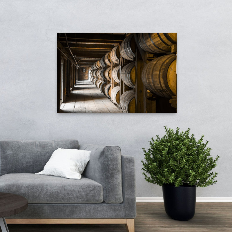Whiskey Barrels In Distillery Cellar, Usa Contemporary Wall Art, H 48 po x l 32 po