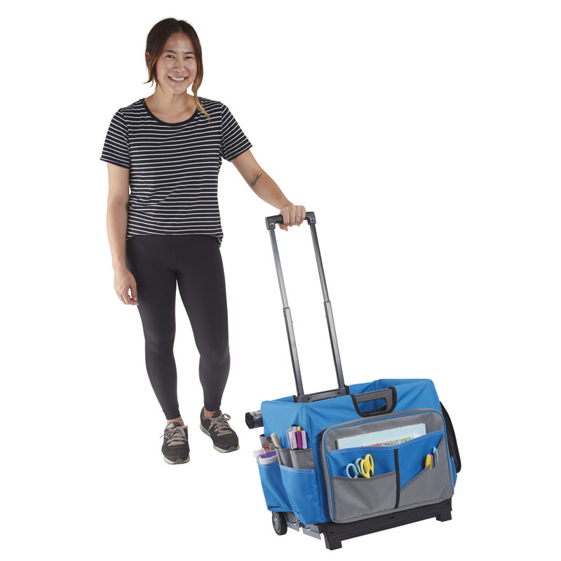 Blue and Grey Canvas Rolling Cart with Organizer Bag