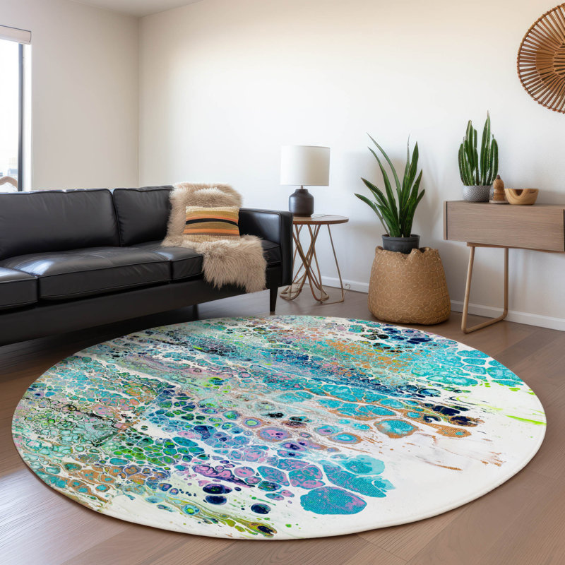 Tapis sirène de qualité supérieure lavable à la machine AMF65 Fayina, Rond 8 pi