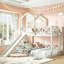 Cadre de lit superposé simple au dessus d'une maison double avec glissade, lit superposé en bois avec garde-corps en forme de X, fenêtre et espace de rangement, aucun sommier nécessaire, beige-132526485