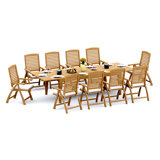 8 Seats 9 Pcs Grade-A Teak Wood Dining Set: 122" Caranas Double Extension Rectangle Table And 8 Ashely Folding Reclining Arm Chairs #11AS2908