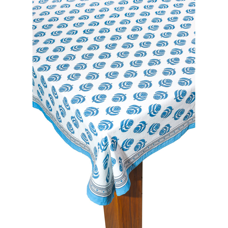 Blue Blooms Block Print Tablecloth