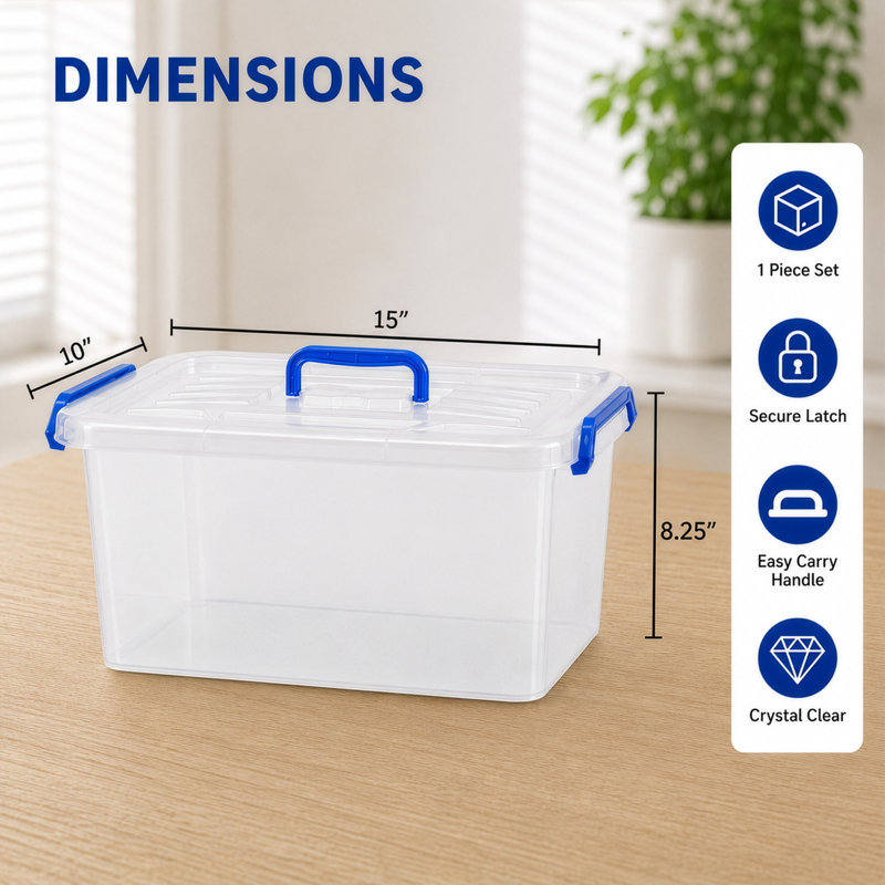 Basicwise Clear Storage Bins with Lids and Handles -Large Stackable Plastic Containers, Set of 3 - Durable Organizer Totes for Home, Office, Closet, Pantry, Moving, RV, Freezer - Clear