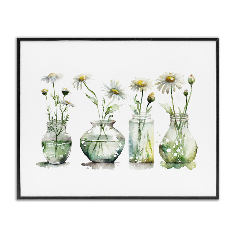  Vases en verre, marguerites encadrées, estampe numérique par Svetlana Aleynikova, H 11 po x l 14 po