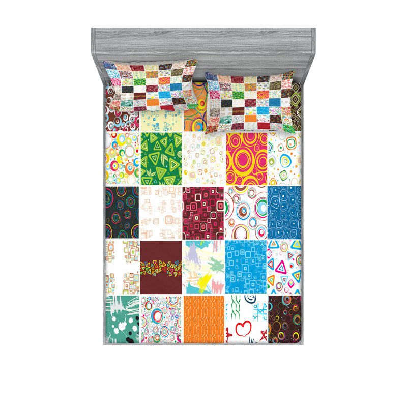 Multicolore drap-housse et taies décoratives Ambesonne, Ensemble de draps pour lit double + 5 pièces supp