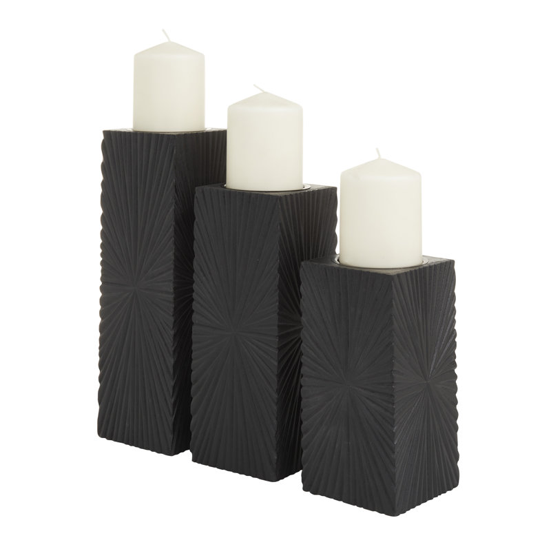 Ensemble de porte-bougie en bois, Noir