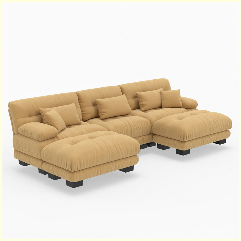 Canapé modulaire en U en forme de U avec 2 repose-pieds et traversins, canapé-lit 3 places combiné gratuit pour le salon