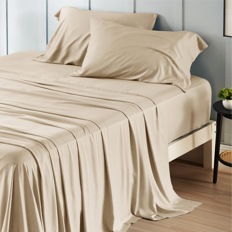 Essential Collection Cooling Rayon Derived from Bamboo Sheet Set, Beige, Full Sheet Set with 2 Pillowcases