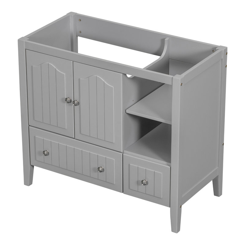 Base de meuble-lavabo 36 po seulement, structure en bois massif et panneaux de fibres à densité moyenne, gris