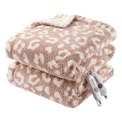Heated Blanket, Faux Rabbit Fur Bubble Electric Blanket with 4 Heating Levels & Auto-Off, Washable Heating Blanket with Overheat Protection