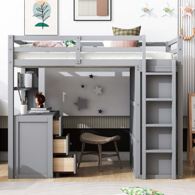 Lit mezzanine avec tiroirs, bureau et garde-robe