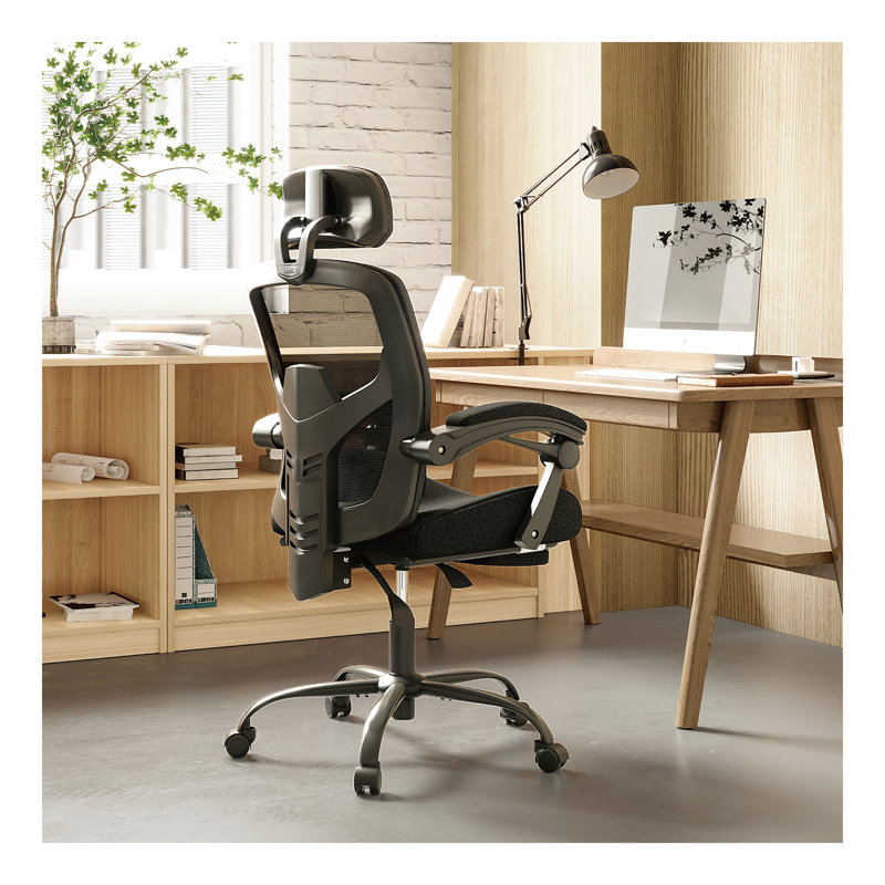 Chaise de bureau ergonomique à dossier haut en filet Mesh, Noir, Noir