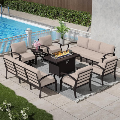 Ilonka 10-Person Outdoor Patio  Furniture Aluminum Conversation Set Swivel&Glider Armchair With LP Fire Pit Table