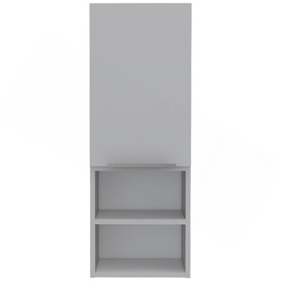 Armoire de salle de bain avec deux tablettes intérieures, deux tablettes extérieures et une porte