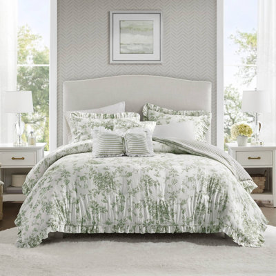 Premium King Bedding Sets, Soft Polyester Modern Sage Floral Home Comfort