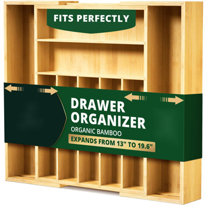 Luxury Bamboo Kitchen Drawer Organizer - Silverware Organizer, Utensil Holder & Cutlery Tray Drawer Dividers For Flatware (9 Slot, Natural)