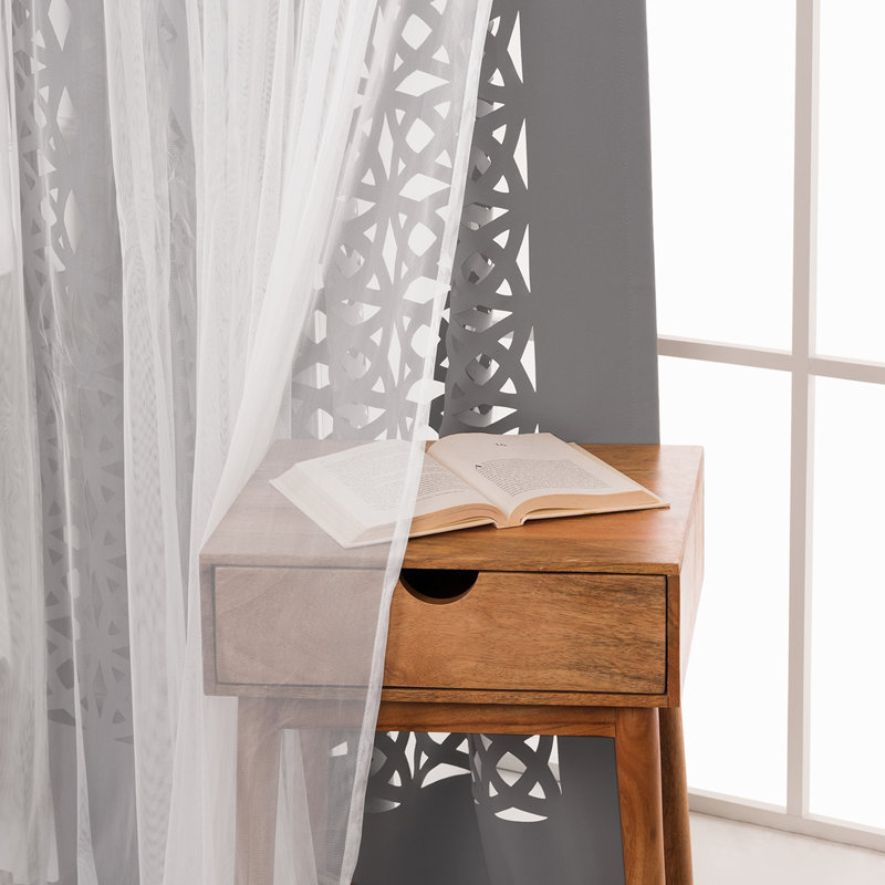 Polyester Trellis Laser Cut Out Curtains, Gray