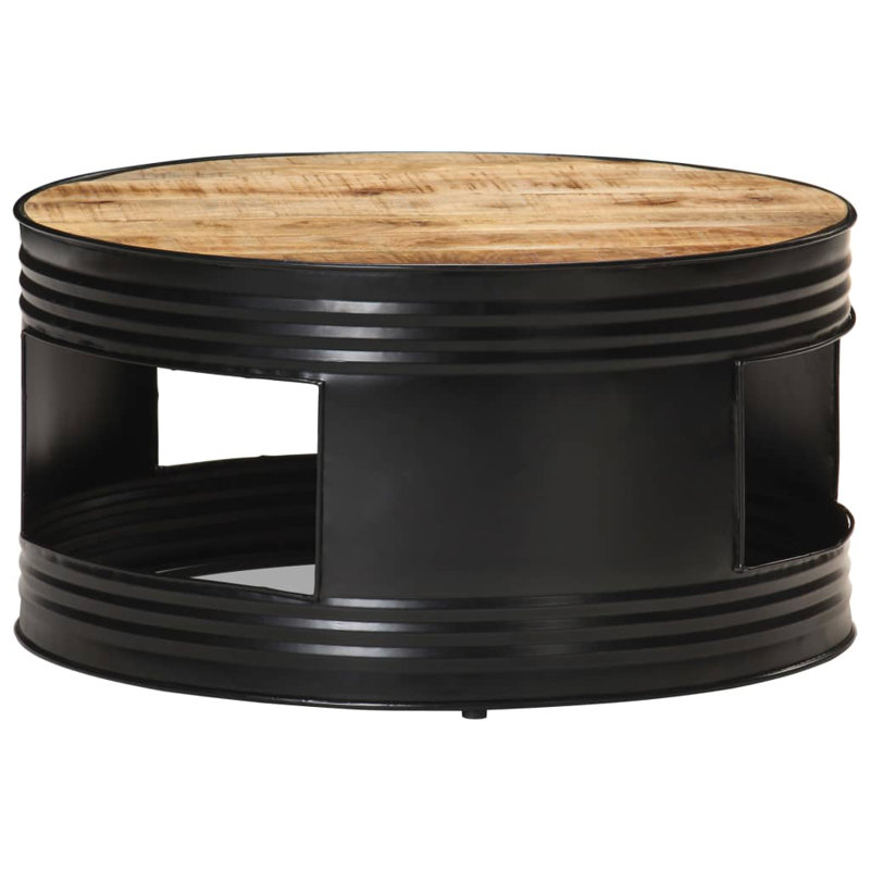 Rough Mango Wood & Black Metal Coffee Table with Storage