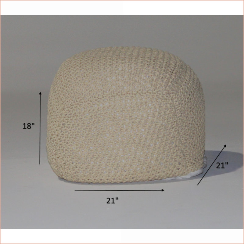 Pouf, repose-pieds de chambre à coucher semi-arrondi 100% coton moderne - 21 x 21 x 18 | Beige | Coton, Beige