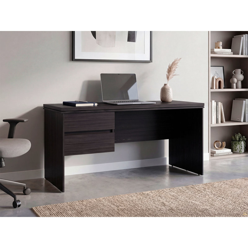 Bureau à domicile avec 2 tiroirs - Bureau d'ordinateur moderne avec tiroir latéral et grande surface de travail - Wengé noir