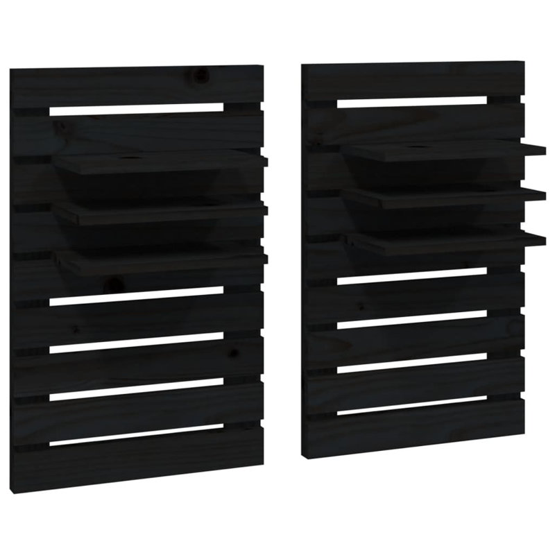 Hivda 2 Piece Solid Wood Floating Shelf, Black