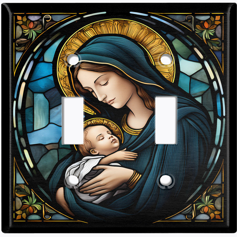 Couvercle de plaque d'interrupteur en métal; Bascule standard US 2 - Vierge Marie et l'enfant Jésus, Double # 2