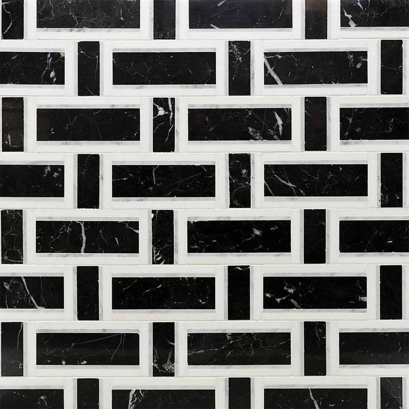Esplanade 13x13 Basketweave Polished Marble Mosaic Tile, Black Beauty