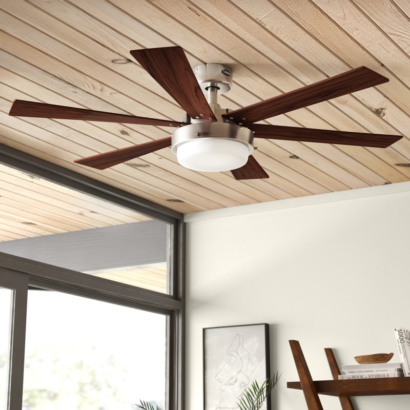 52" Brushed Nickel Ceiling Fan with Rosewood Blades and LED Light