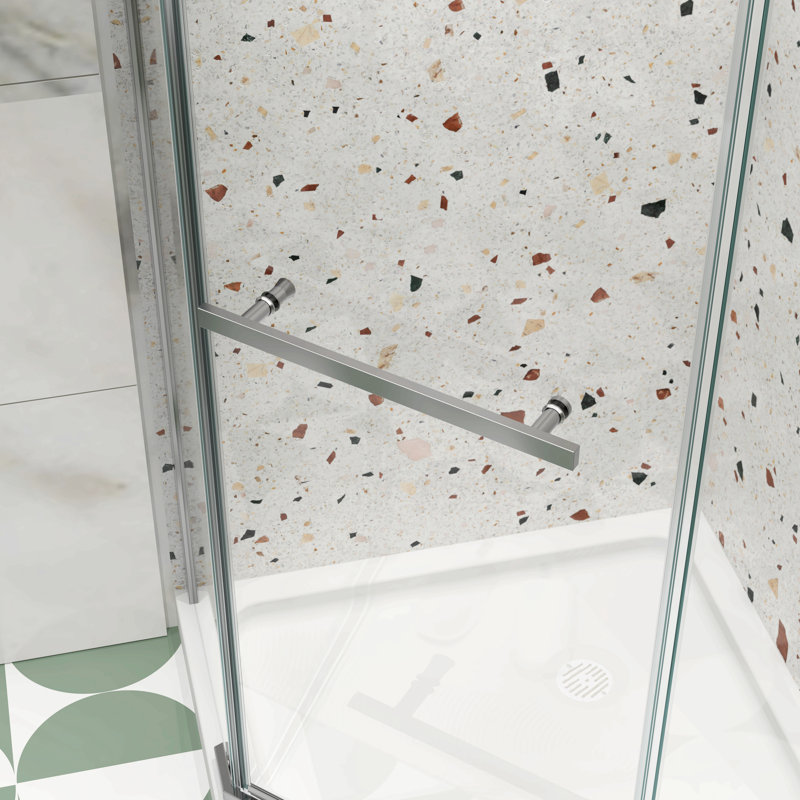 Porte de douche pivotante, avec verre trempé 1/4 po, cabine de douche néo-angle sans cadre 34,75 po x 72 po, Nickel brossé