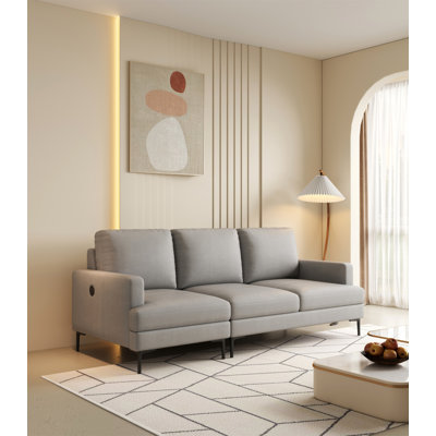 77" Luxury Genuine Leather Match Contemporary Sofa With USB Charger,3 Seats Comfy Coach For Living Room Home Office